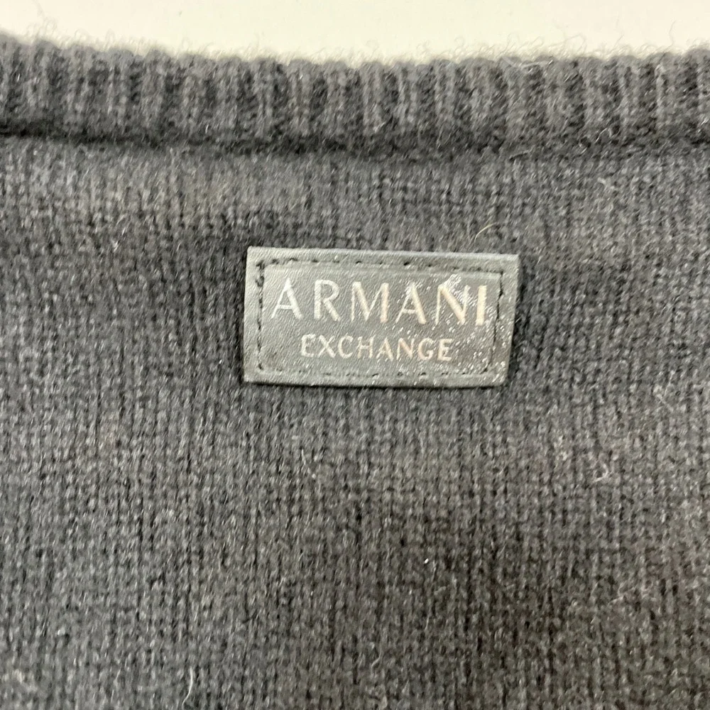 Armani Exchange Mens Lambswool Cotton V-Neck Textured Knit Sweater Black Red L